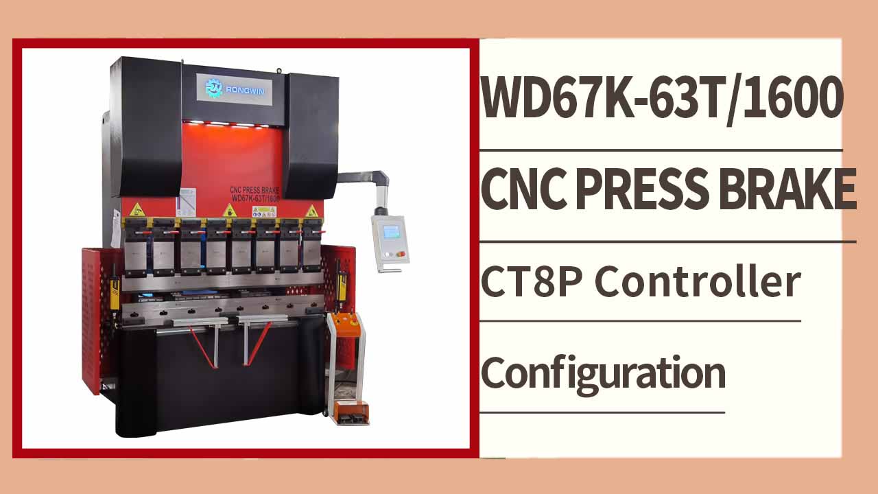 RONGWIN, WD67K-63T1600 CT8P hidrolik CNC pres freni ile çelik levha bükme ve test işlemlerini kılavuzlar.